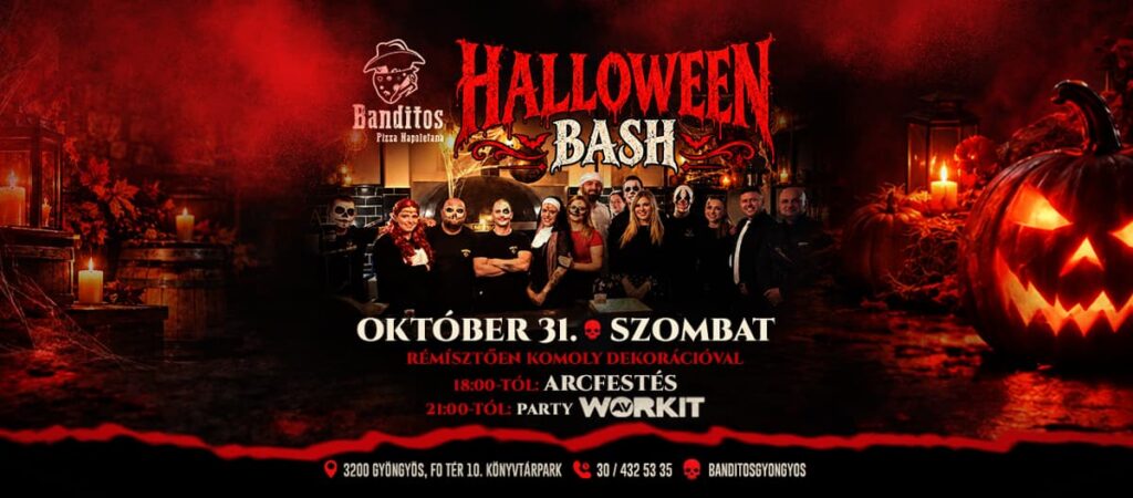 Halloween Banditos Halloween Bash 2026 beöltözős buli Halloween buli rendezvény gasztronómia pizzák zene pizza rendelés házhozszállítás nápolyi pizza banditos gyöngyös blog pizza cikk étterem gyöngyös gyöngyös étterem gyöngyös Pizzéria Pizzéria gyöngyös
