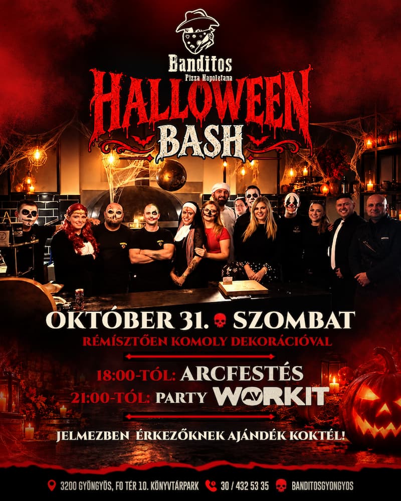 Halloween Banditos Halloween Bash 2026 beöltözős buli Halloween buli rendezvény gasztronómia pizzák zene pizza rendelés házhozszállítás nápolyi pizza banditos gyöngyös blog pizza cikk étterem gyöngyös gyöngyös étterem gyöngyös Pizzéria Pizzéria gyöngyös